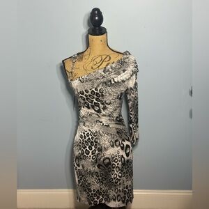 Cache SEXY Cocktail Dress Animal Print Leopard Rhinestone 1 Shoulder
Black Gray